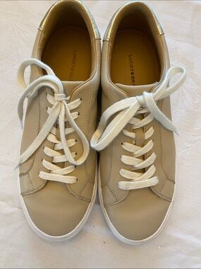 Lucky Brand Divahna Stucco Cow Print Calf Hair Sneakers Gold Foil Size 10